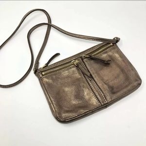 Fossil leather metallic cross body bag